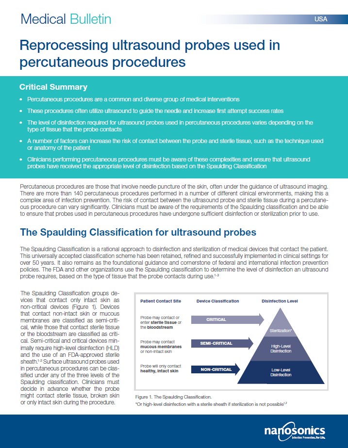 Reprocessing ultrasound probes used in percutaneous procedures